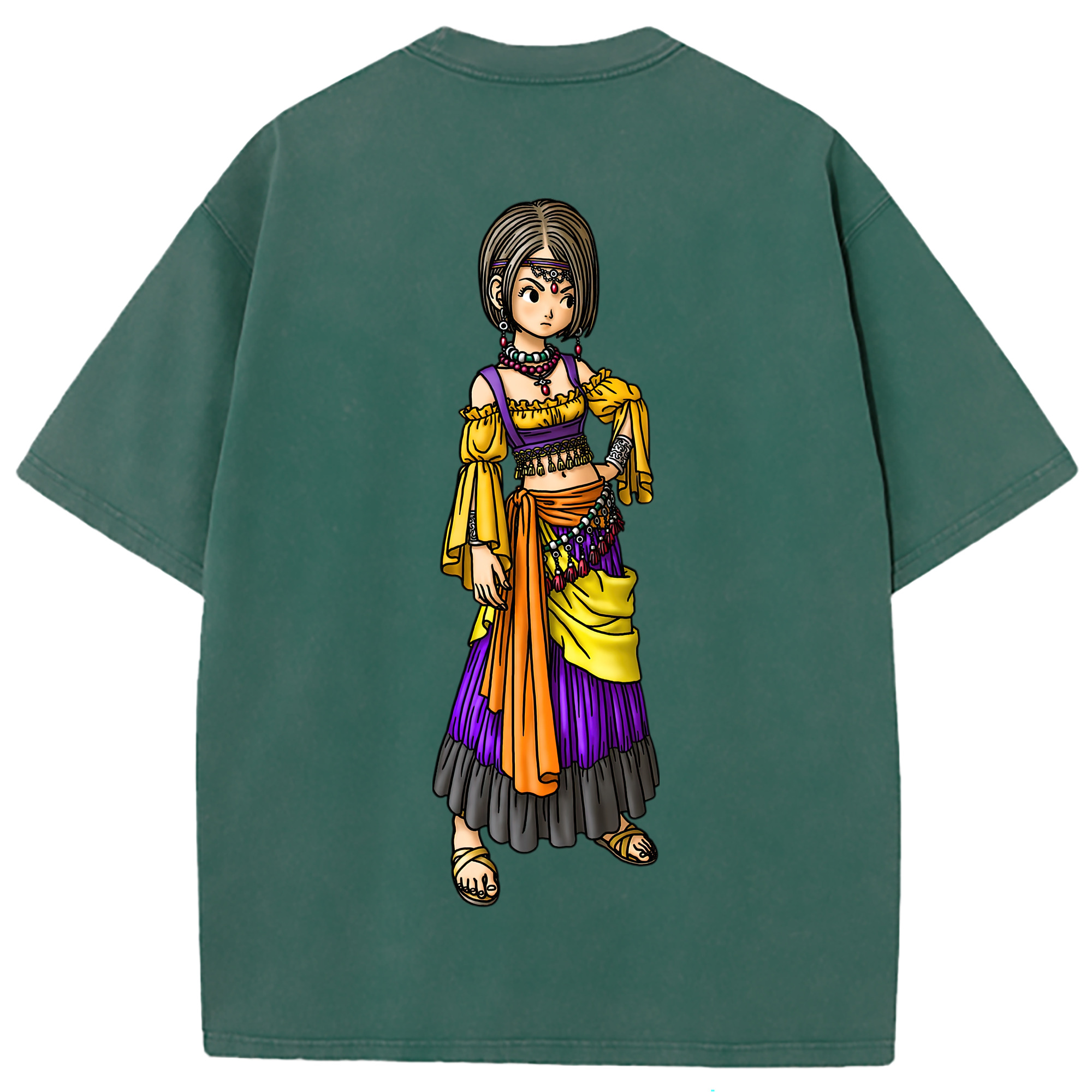 （画像用） ドラゴンクエスト Doragon Kuesuto Dragon Quest 綿100% ヴィンテージ風 半袖Tシャツ（背面プリント）